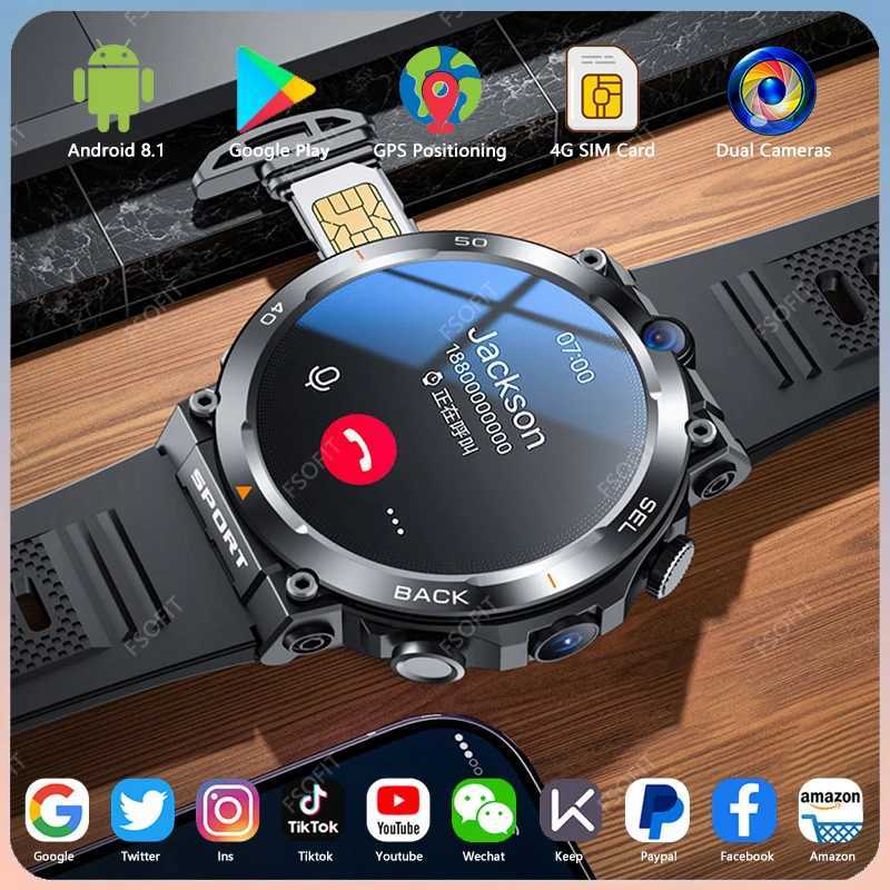 1.39-inch 4G Network SIM Card Smart Watch Dual Camera GPS Wifi NFC Rugged 64G-ROM Google Play IP67 Android Men Women SmartwatchXJ250108