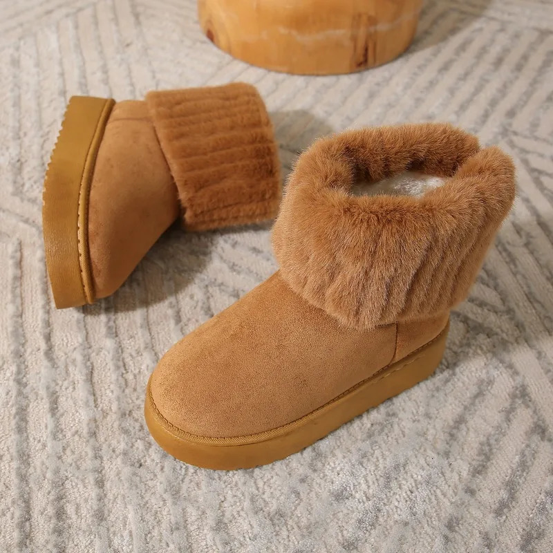 Shoes for 2024 Women Winter Womens Boots Black Round Toe Solid Flock Plush Warm Mid Heel Water Proof Casual Snow Boots Women 250106