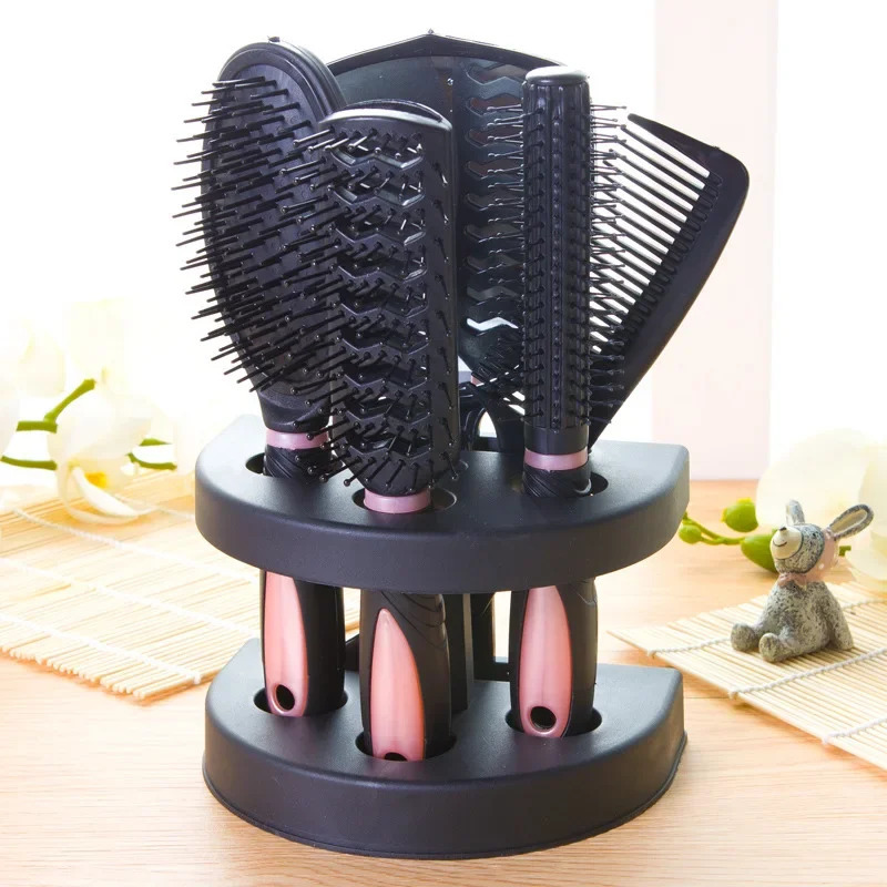 5-Pack Comb Brush Set with Mirror Hair Brush Holder Professional Massage Comb Cosmetic Hair Styling Tool Set 250106