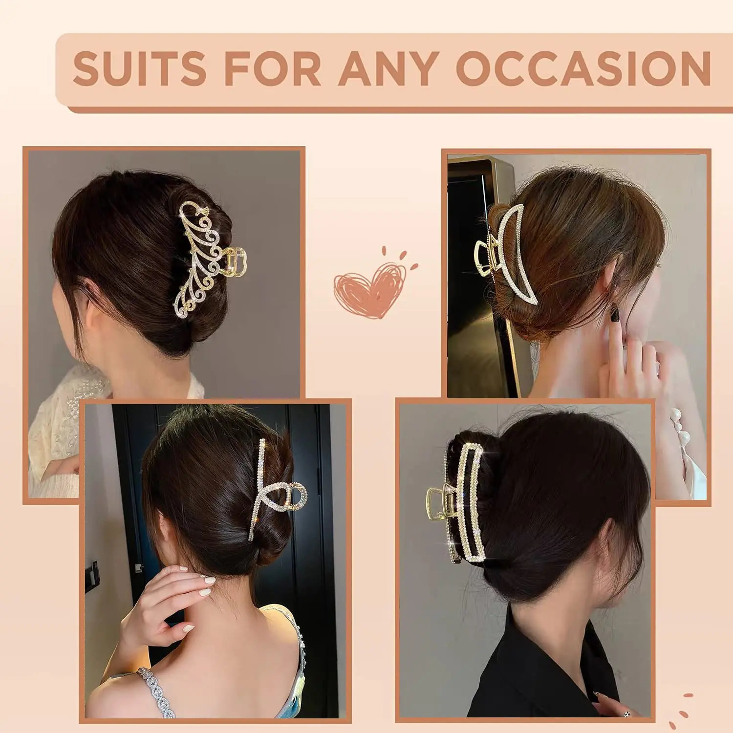 6 Pcs Large Metal Hair Claw ClipsClaw Clips with Pearl and rhinestone4.3 Hair Clips for Women Girls6 Styles Strong Hold Me 250103