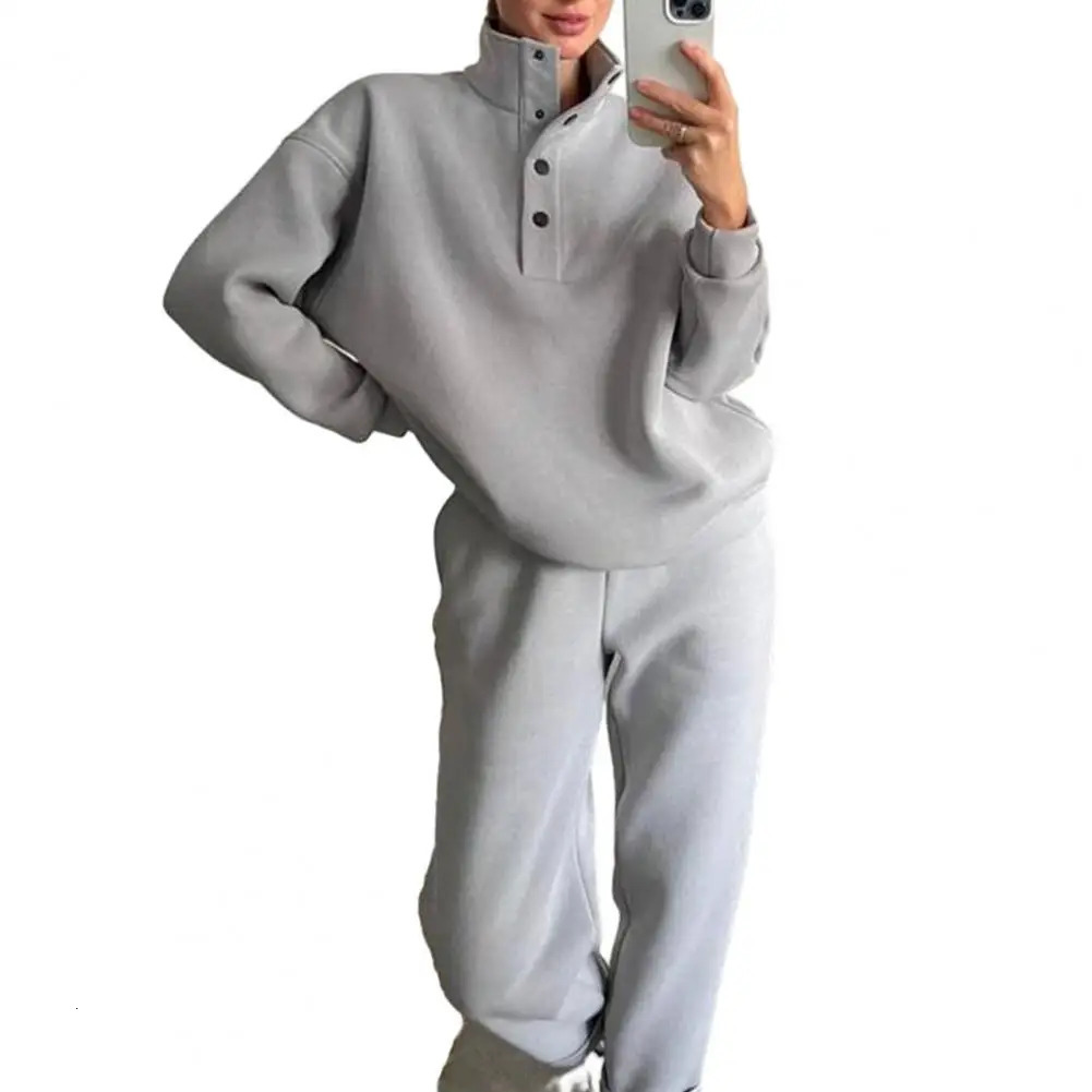 2PcsSet Women Jogging Sweatsuit Autumn Winter Stand Collar Tops Elastic Waist Jogger Pants Casual Gym Fitness Set 250106