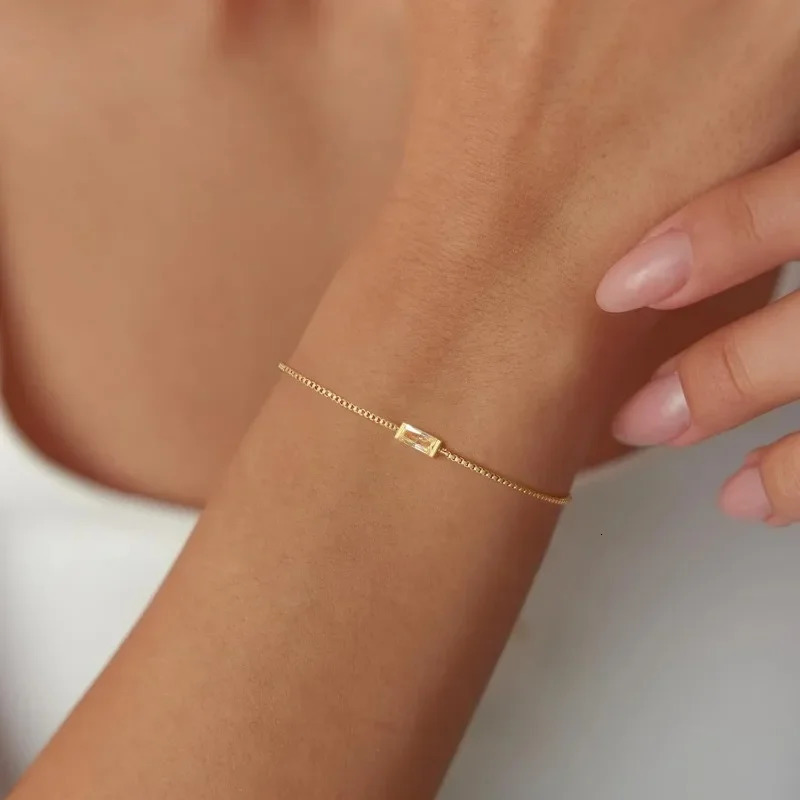 Gold Bracelet Dainty Box Link Birthstone Bracelet Jewelry Gifts for Her Mom Wife Girlfriend Anniversary Friendship Jewelry 250107