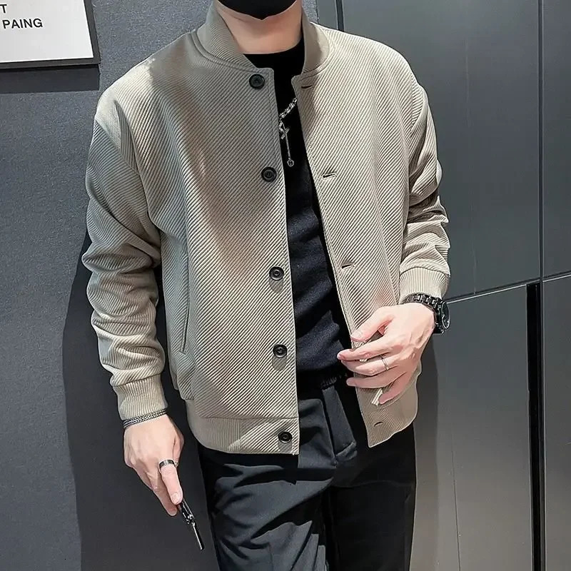 Man Bomber Coat Solid Color Spring Autumn Baseball Jacket for Men Original s Trendy Sale Korean Reviews Many Harajuku 250107