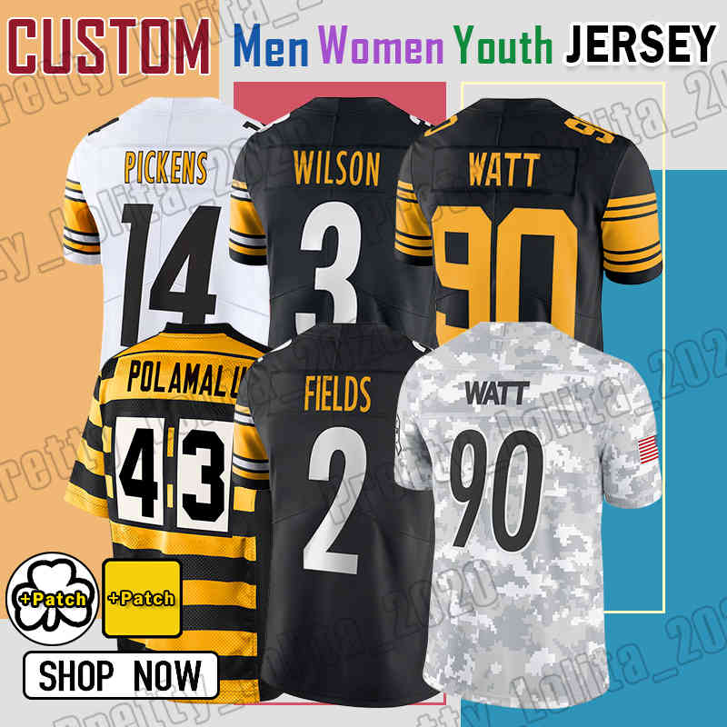 2 Justin Fields Football Jersey TJ Watt Cordarrelle Patterson Alex Highsmith Troy Fautanu Ben Roethlisberger Hines Ward Jack Lambert DeShon Elliotts Van Jefferson