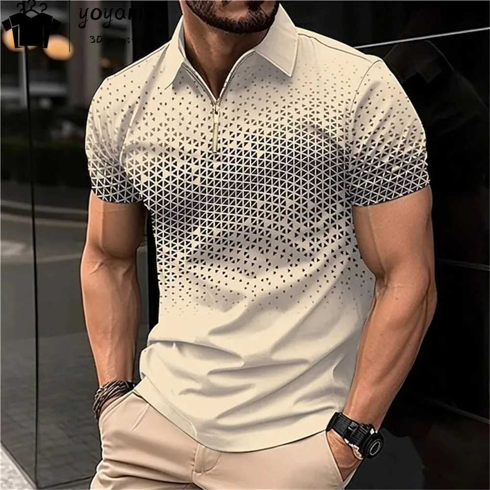 New Summer Mens Polo Shirt Lapel Striped Short Sleeve Letter Printed T-Shirt Polo Fashion Top Mens Short Sleeve Tee Tops ShirtXJ250108