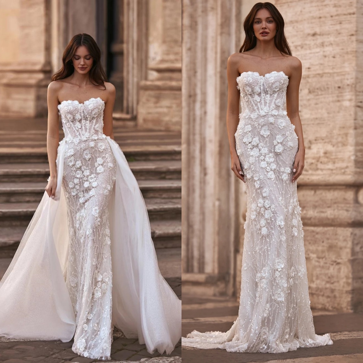 Mermaid Wedding Dress Sweetheart Neck Sleeveless Sequins 3D Appliques Detachable Train 2024 Bridal Gown Customized