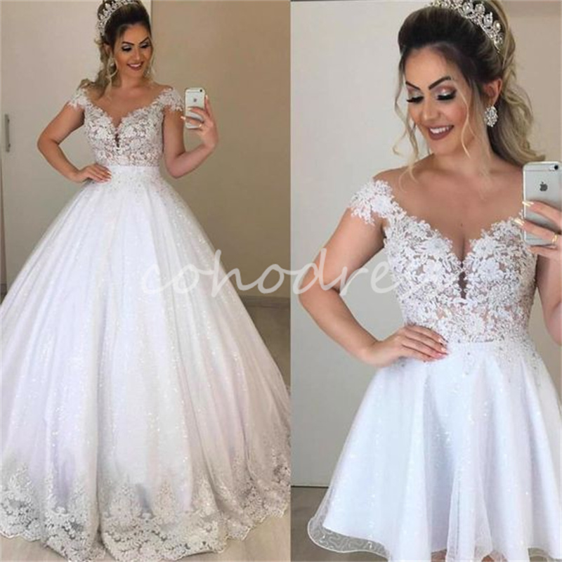 Civil Two In One Wedding Dress Convertible Elegant Detachable Two Piece Short Beach Boho Bride Dress Lace Bohemain Country Bridal Gowns 2025 Robe De M