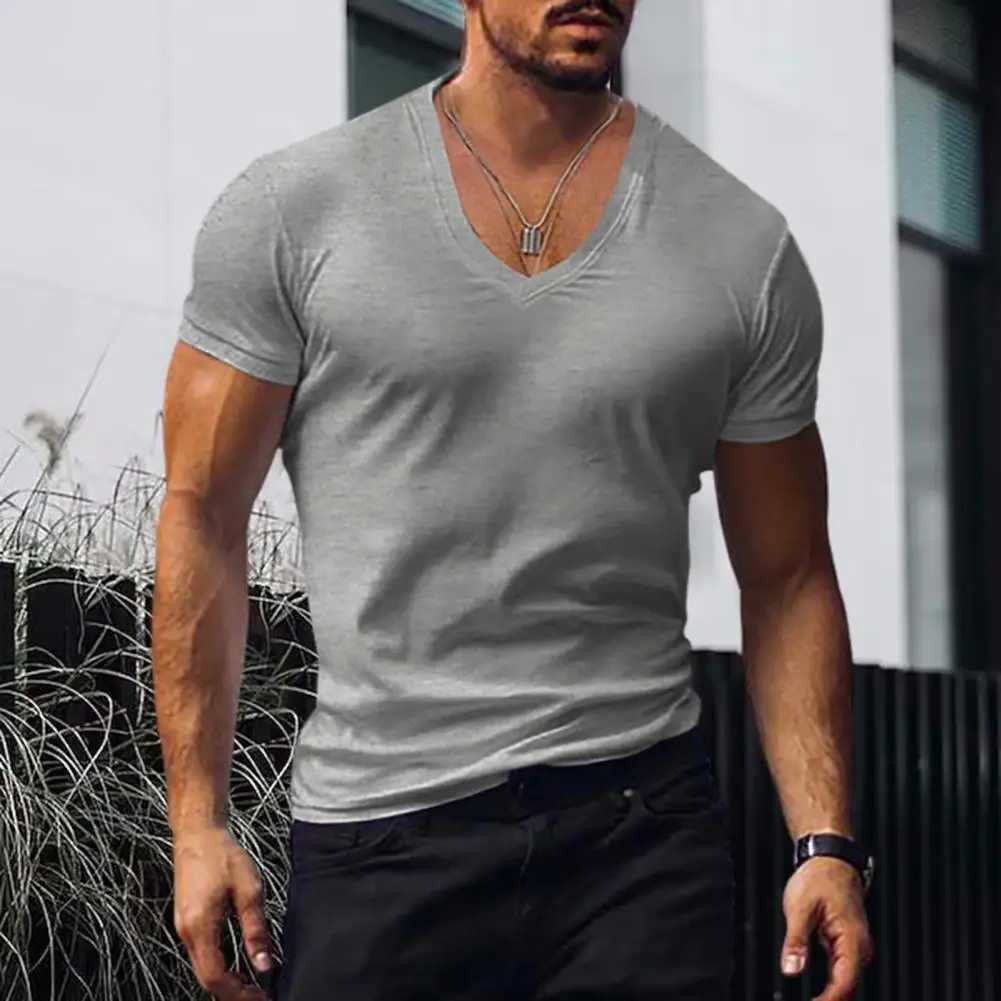 High Quality Mens V-neck solid color sweatshirt absorbent zipper top breathable dress tight fitting shirt summer top T250108