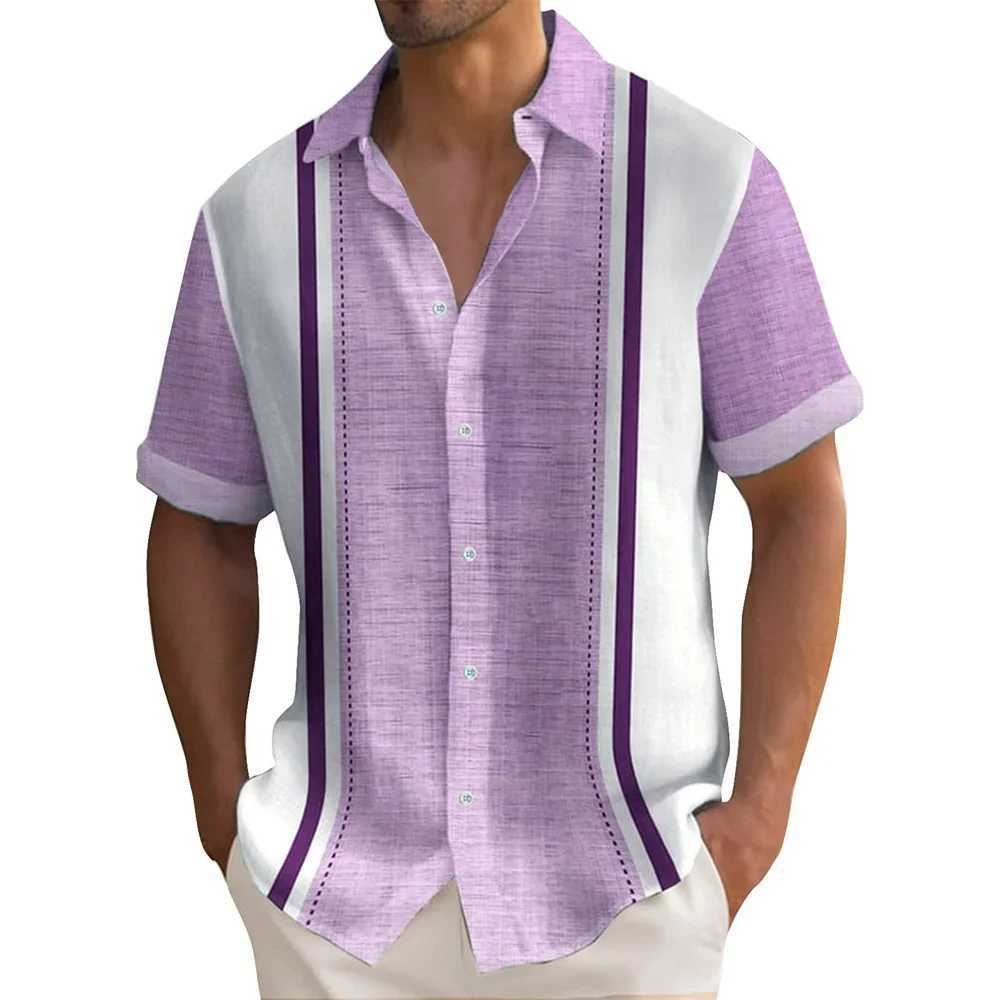 Summer Striped Printed Shirts For Men Casual Short Sleeve Button Down Loose Hawaiian Shirt Oversized Men Clothing Lapel ShirtXJ250108