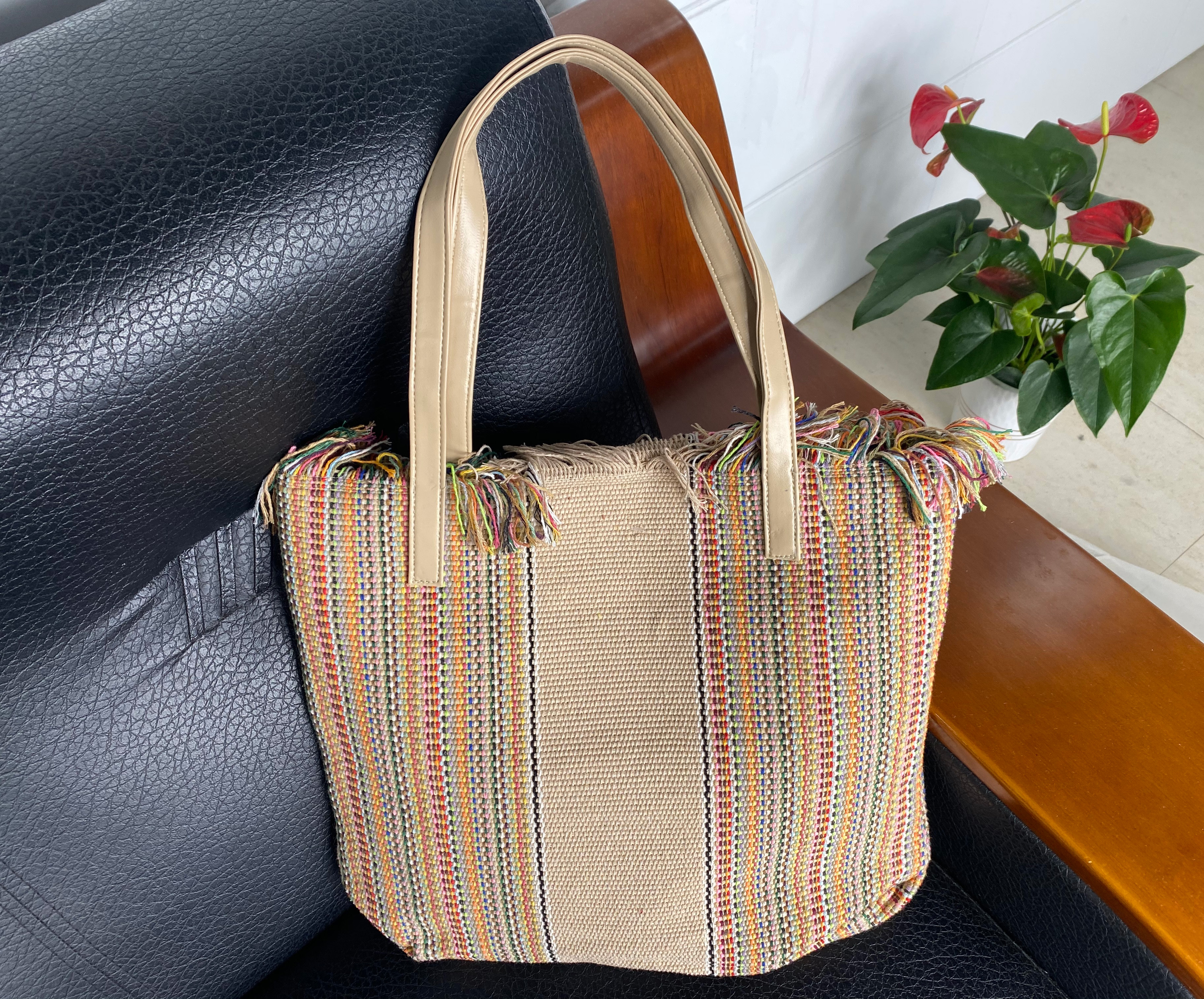 Handwoven Vintage Linen Crossbody Bag for Women