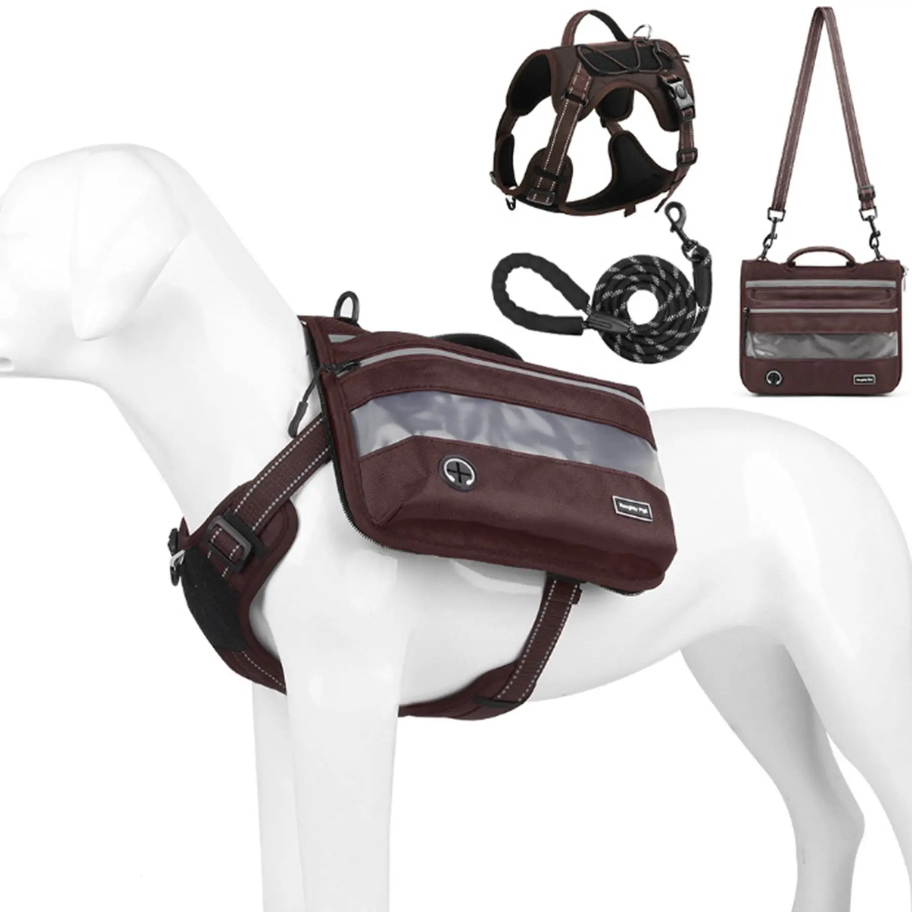 Outdoor Multifunctional Play Backpack, Pet Reflective Tactical Harness, Dog Harness Traction Rope, Leather Collar