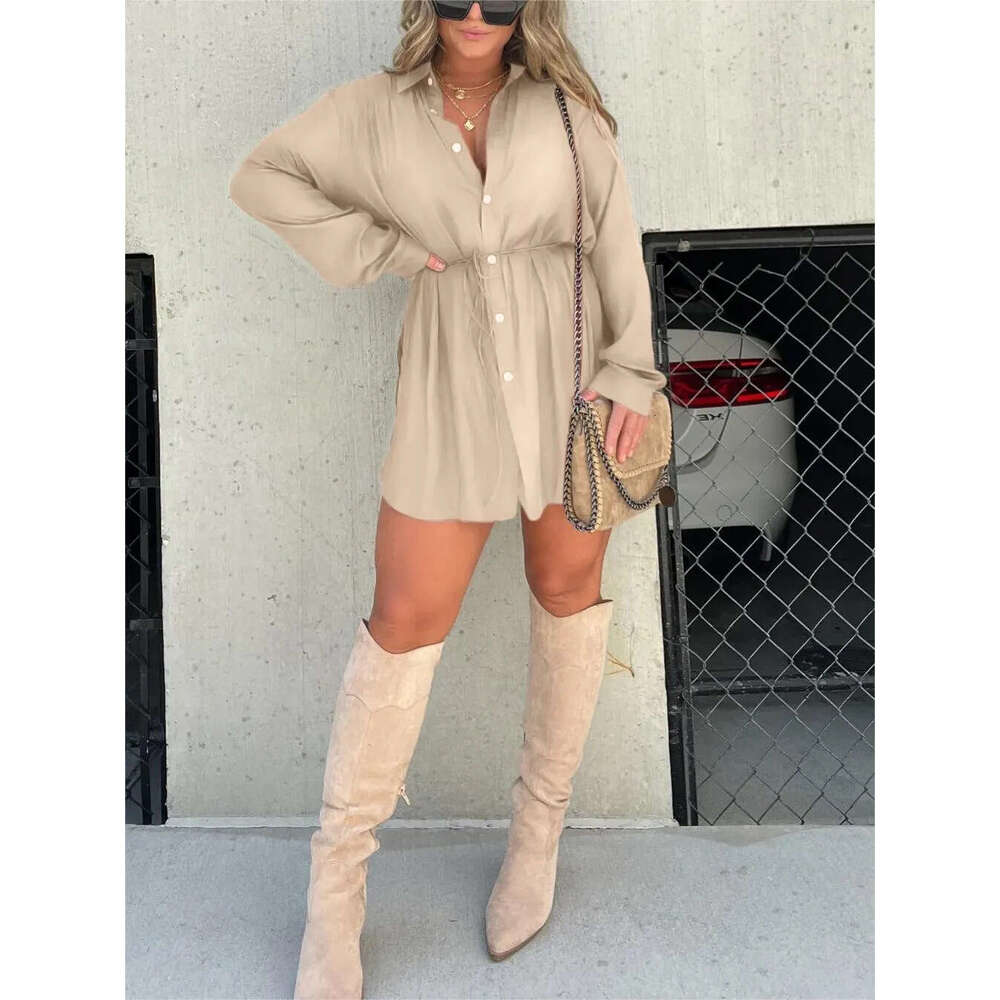 European And American Autumn New Women's Fashion Solid Color Long Sleeved Shirt Jumpsuit