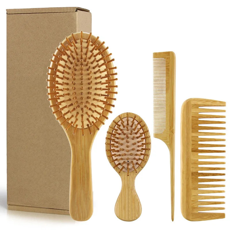 4 Pcs/set Hair Comb Set Eco-friendly Bamboo Wooden Air Cushion Massage Comb For Adult Children Wide Tooth And Pointed Tail Cmb 250107