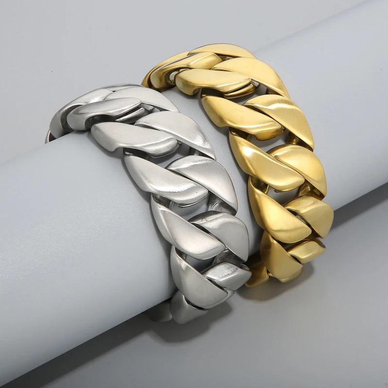 Fongten 31mm Width Big Heavy Cool Mens Bracelets Brushed Polish Stainless Steel Chunky Cuban Chain Bracelet For Men Jewelry 250107