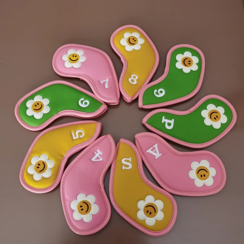 Korean Fashion Golf Club Iron Headcover Sun Flower PU Leather Waterproof Sports Head Cover 250107