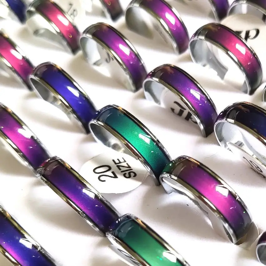 25 100Pcs Rings Metal Alloy 6mm Change Color Mood Ring Emotional Temperature Sensitive Glazed Fashion Rings Unisex Jewelry 250107