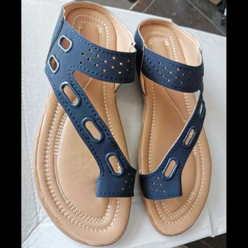 New Arrival New Womens Comfortable Plus Sandals Retro Thick High Heels Wedge Slippers Casual Finger Flat Big Toe Outdoor Beach Premium Authentic Shoes