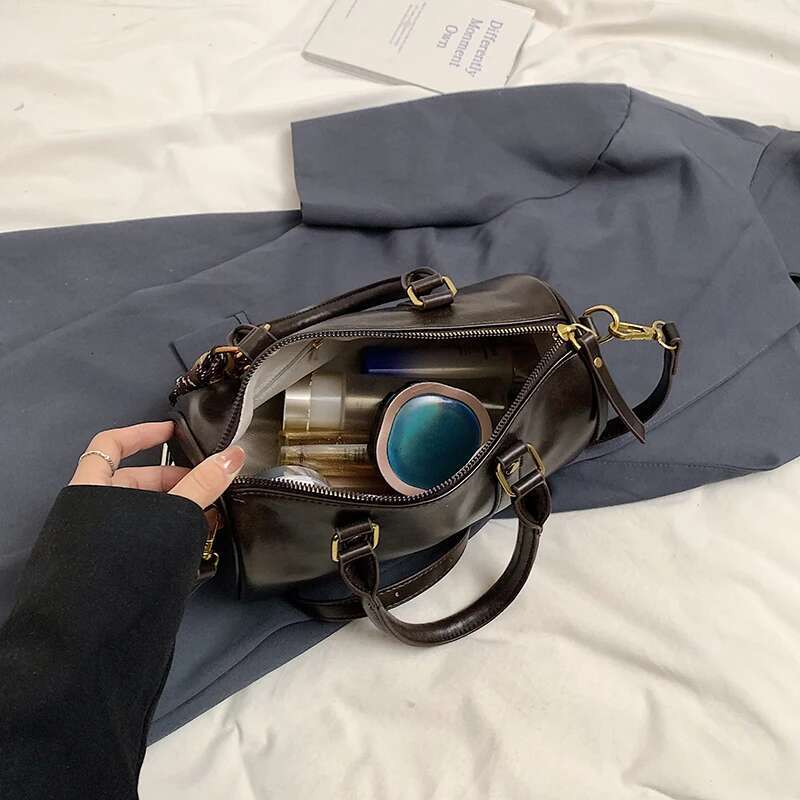 leisure New Fashion Street Korean Designer Bag Women s Handbag Boston Handbag trend Retro Texture Leather Women s Shoulder Bag