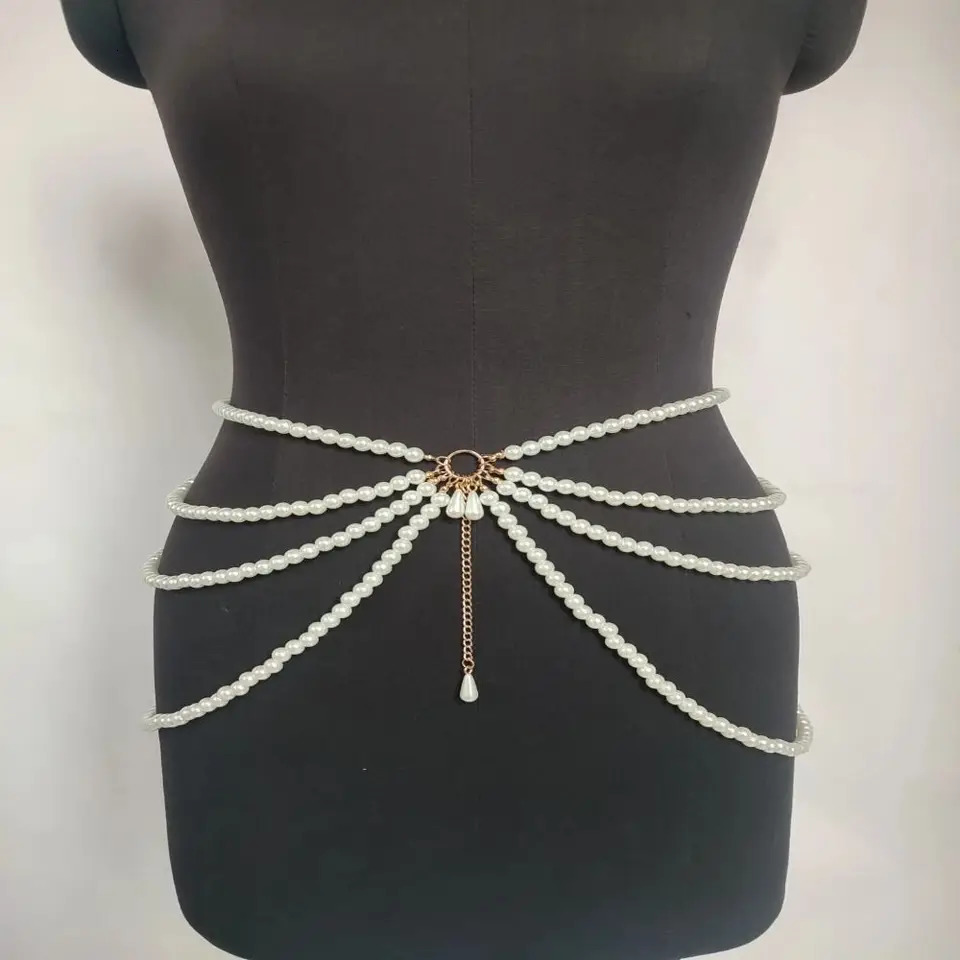 Y2K Jewelry Multilayer Pearl Waist Chain for Womens Fashion Retro Character Playing Body Accessories Party Accessorie Belts 250107