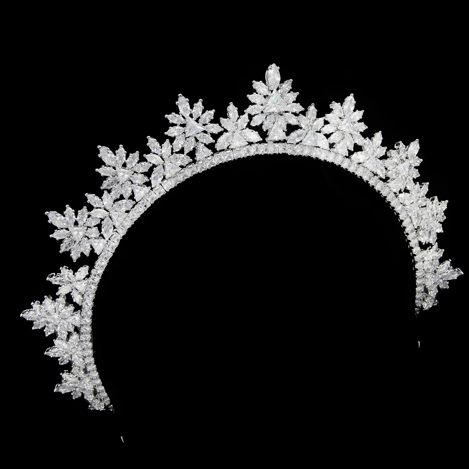 Silver Color Zircon Tiara Cubic Zirconia Headpiece For Brides Women Pageant Prom Crown Wedding Hair Accessories Bridal Jewelry 250107