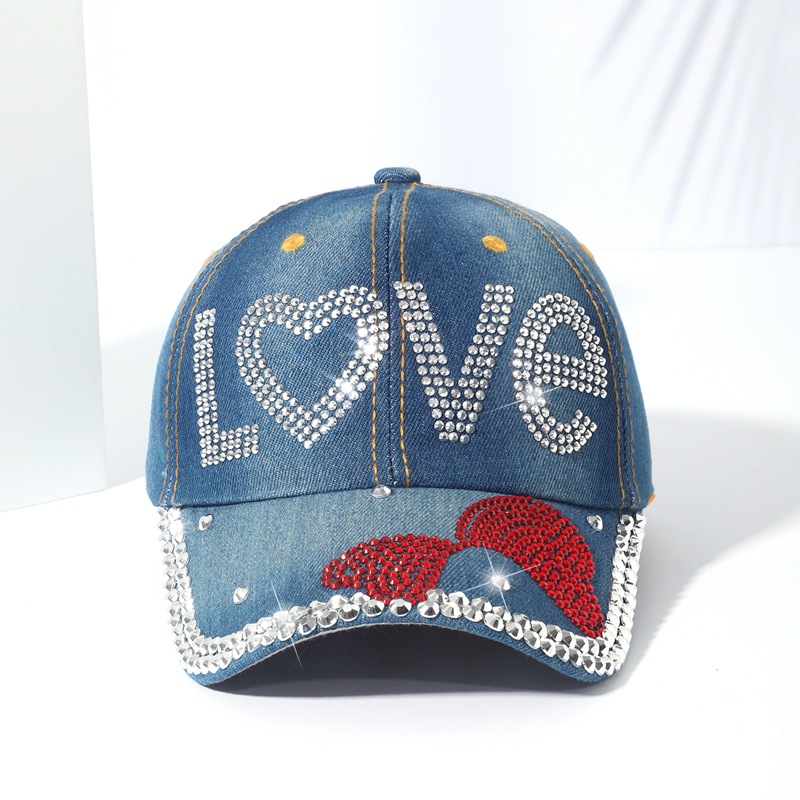 LOVE diamond baseball cap trend fashion diamond duck tongue cap female cowboy sunscreen letters decorated sun hat wholesale