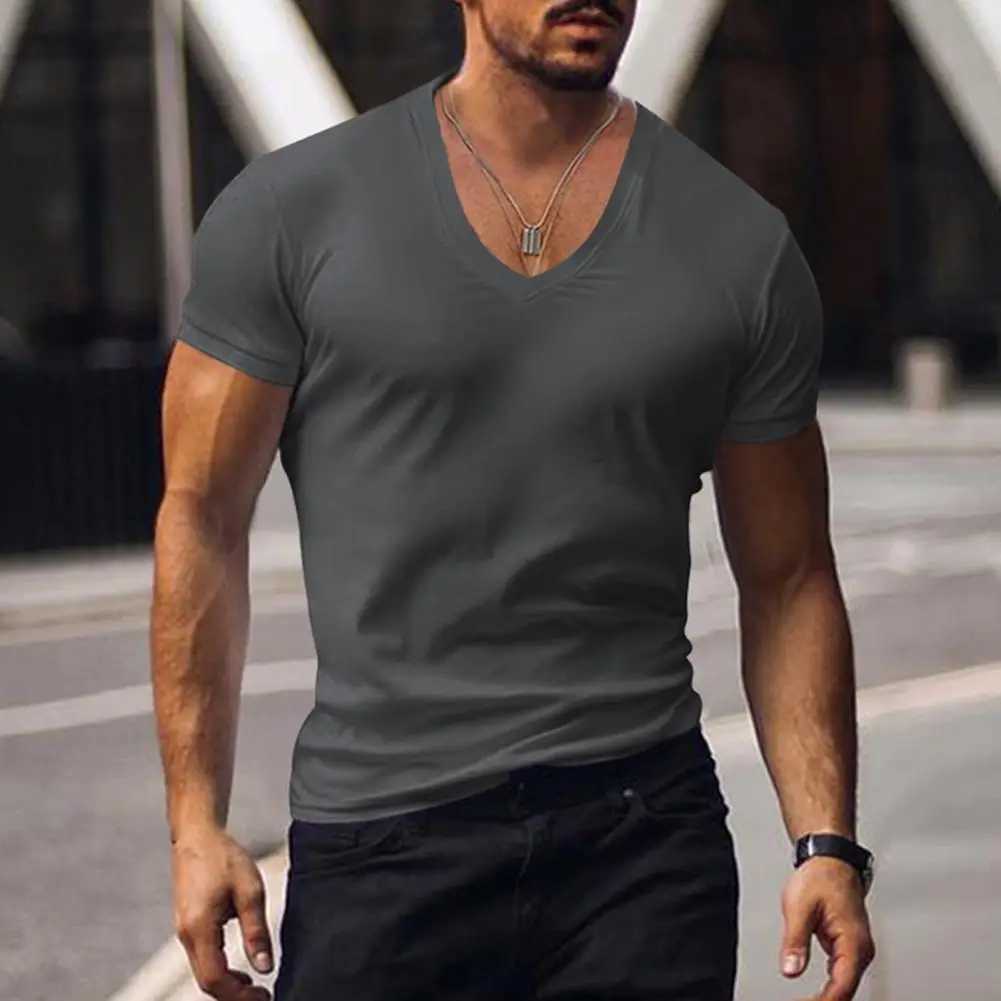 High Quality Mens V-neck solid color sweatshirt absorbent zipper top breathable dress tight fitting shirt summer top T250108