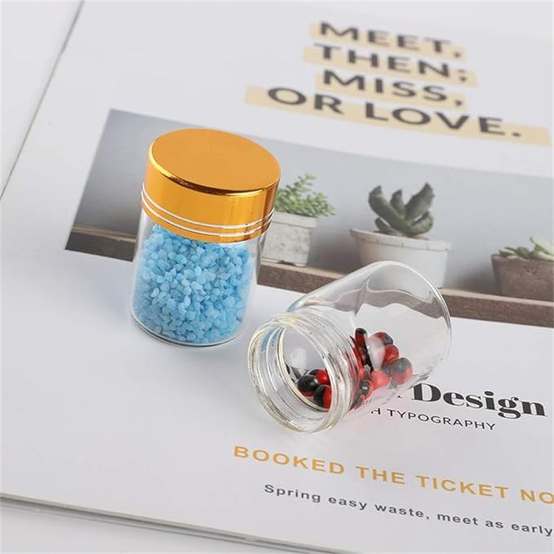 1000pcs 16*26.5 mm 2ml Golden Plastic Screw Cap Glass Bottles Empty Transparent DIY Glass Decorative Vials Jars