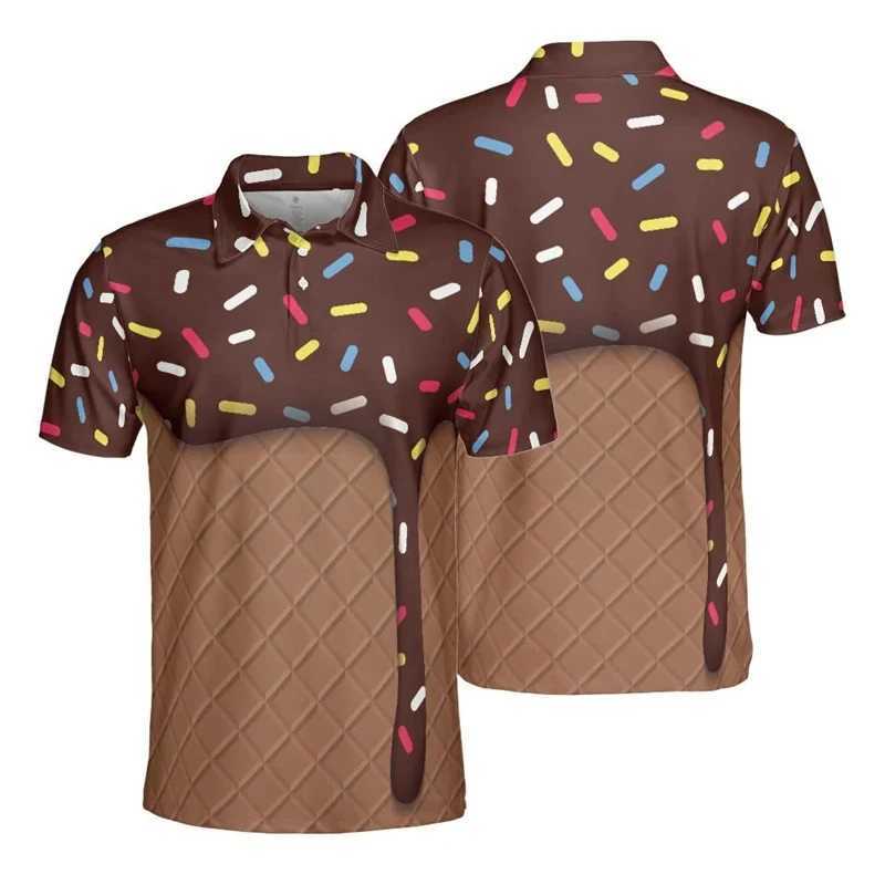 Creative Ice Cream 3D Print Polo Shirts For Men Everyday Casual Funny Graphic Short Sleeve Male Camisa Buttons Laple ClothingXJ250108