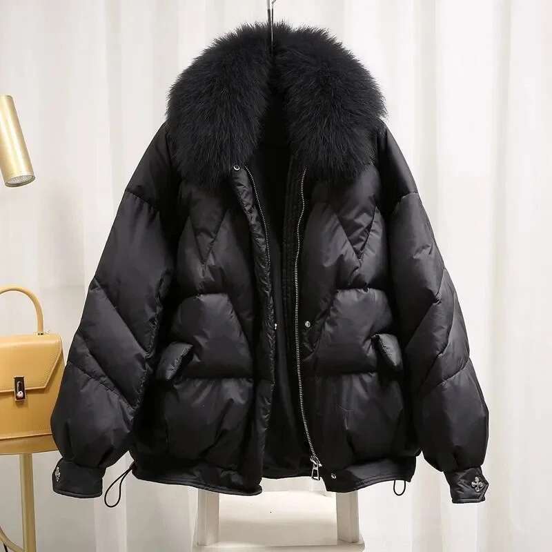 Winter Women's Warm Coat New Thicken Fur Collar Jacket Short Down Loose Outwear Solid Casual Female Parkas Coats