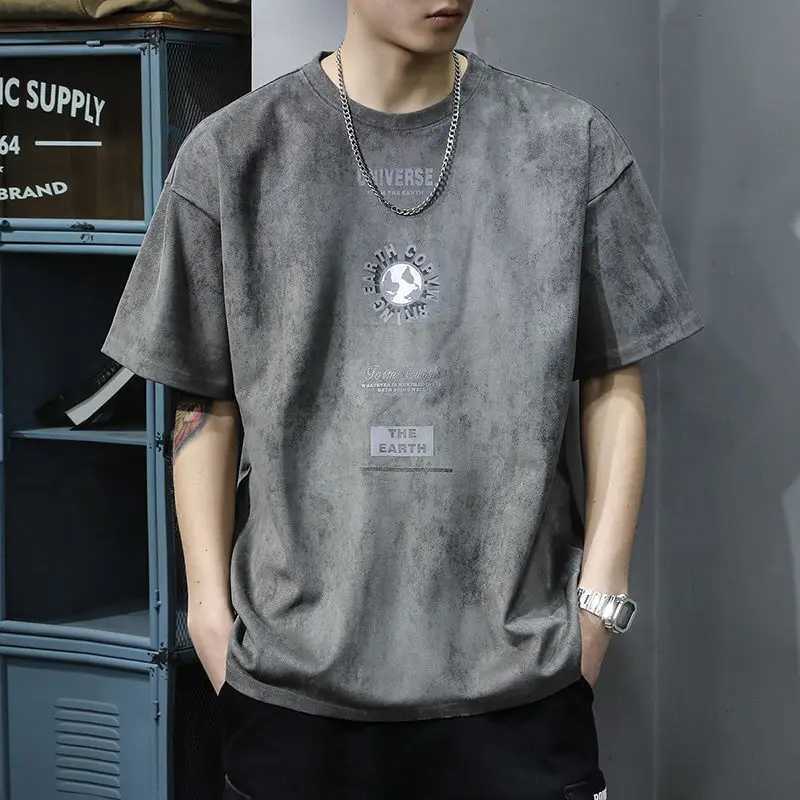 Beautiful round neck mens short sleeved floral solid color retro spring summer chiffon mens loose clothing M250108
