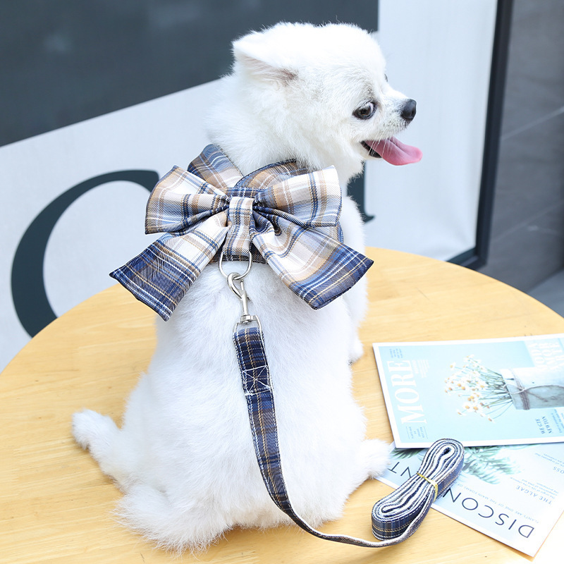 Pet plaid skirt chest strap leash walk dog cat vest clothes teddy supplies factory direct sales 2025