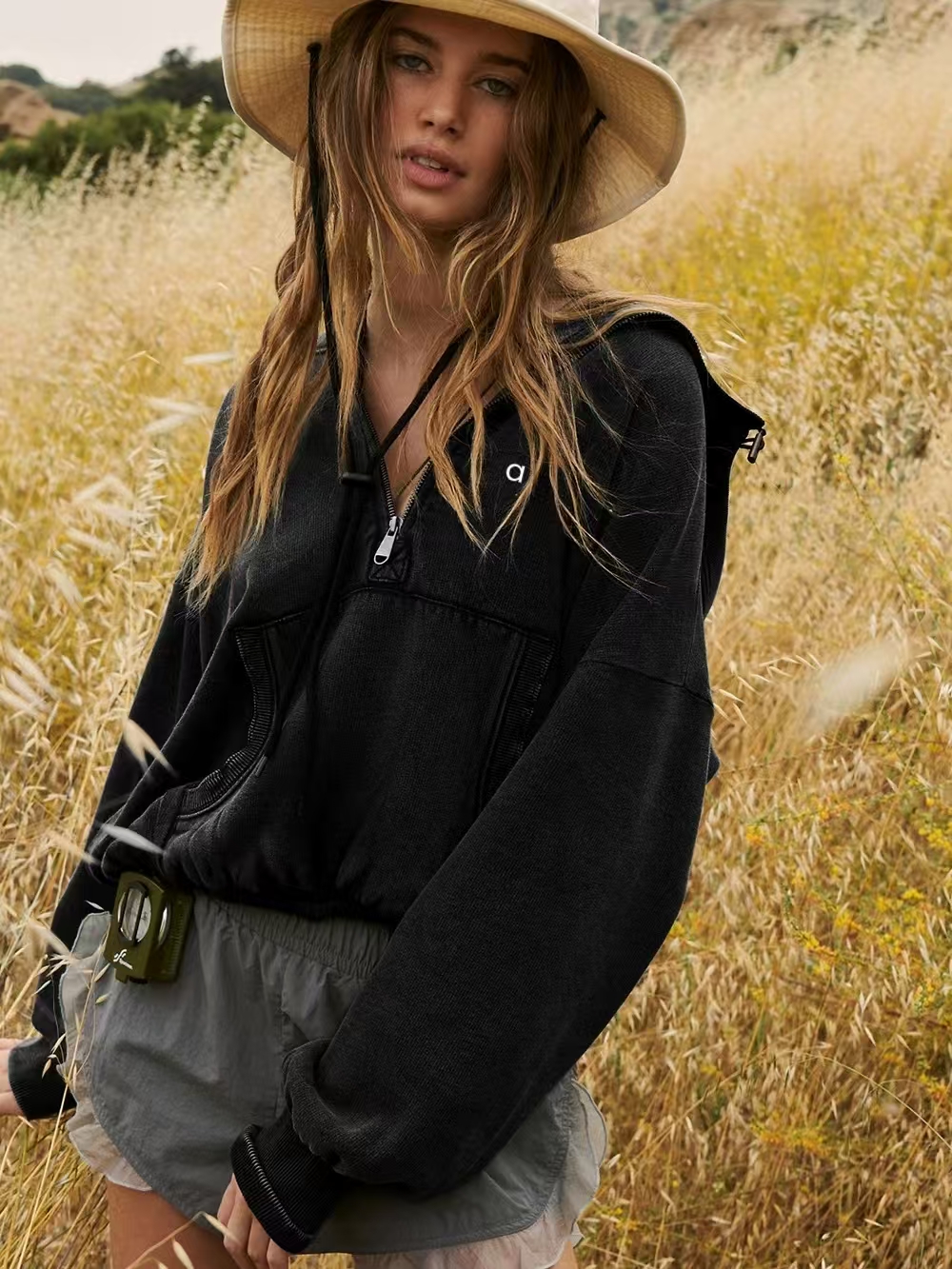 A071 Women Hooded Sweater Fitness Wear Women Yoga Jacket Sportswear Outfit Running Train Exercise Long Sleeve Half Zipper Outfit Coat