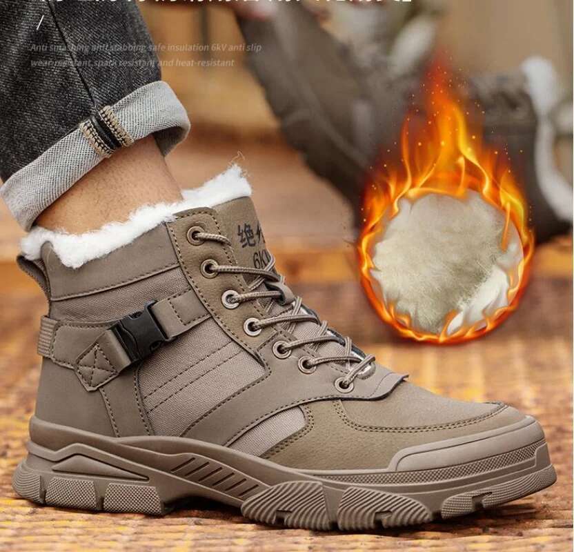 Ddmyoutdoor China Domestic Safety Men Plush Warm Winter Steel Toe Work Indestructible Shoes Puncture Proof Snow Boots