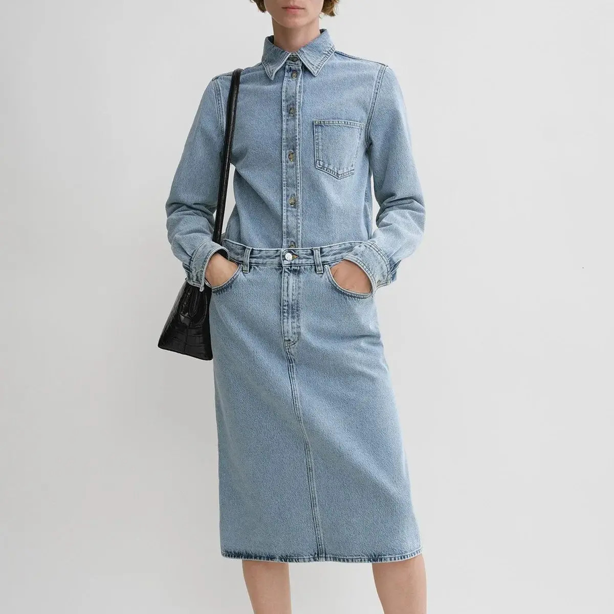 High Quality Women casual set long sleeved top high waisted skirt 250106