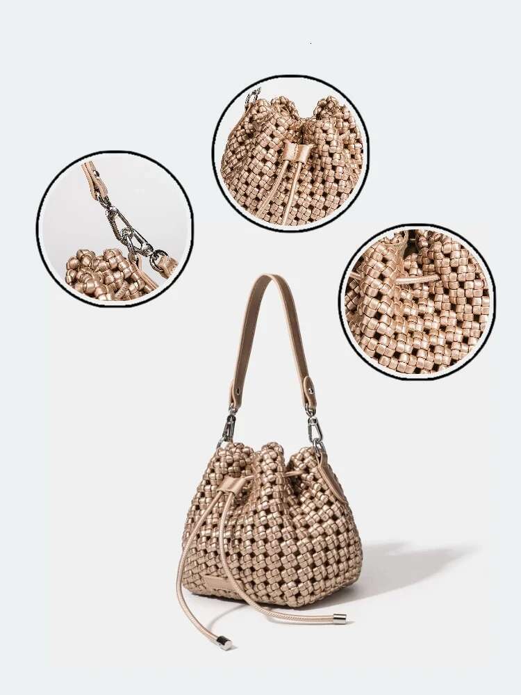 luxury bag Bucket With Leather Handles Large Cross PU Woven Tote Bag Branded Aesthetic Sier Women's Bags