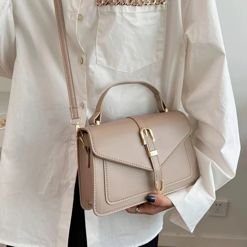 Fashionable Minimalist Crossbody Bag with Top Handle and Flap for Women - Solid Color Square Purse with Simple 250106