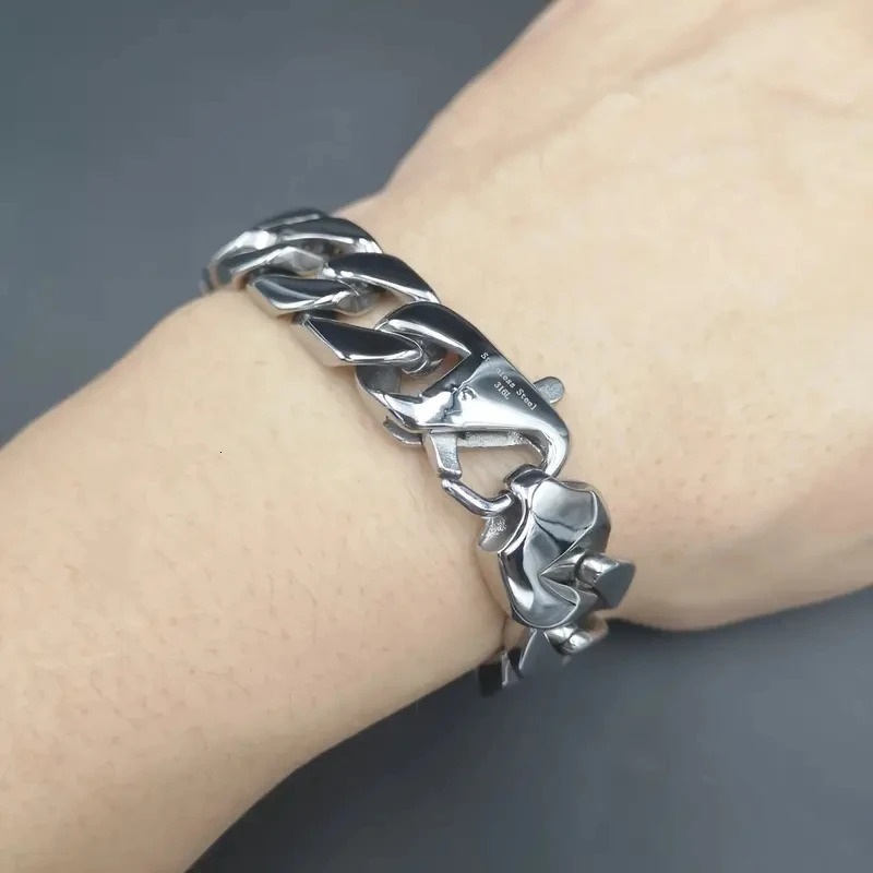 Fashion Real Steel Men Bracelets Punk Bangle Pulseras High Polished Wristbands Classic Jewelry Brace lace 1.5cm 250107