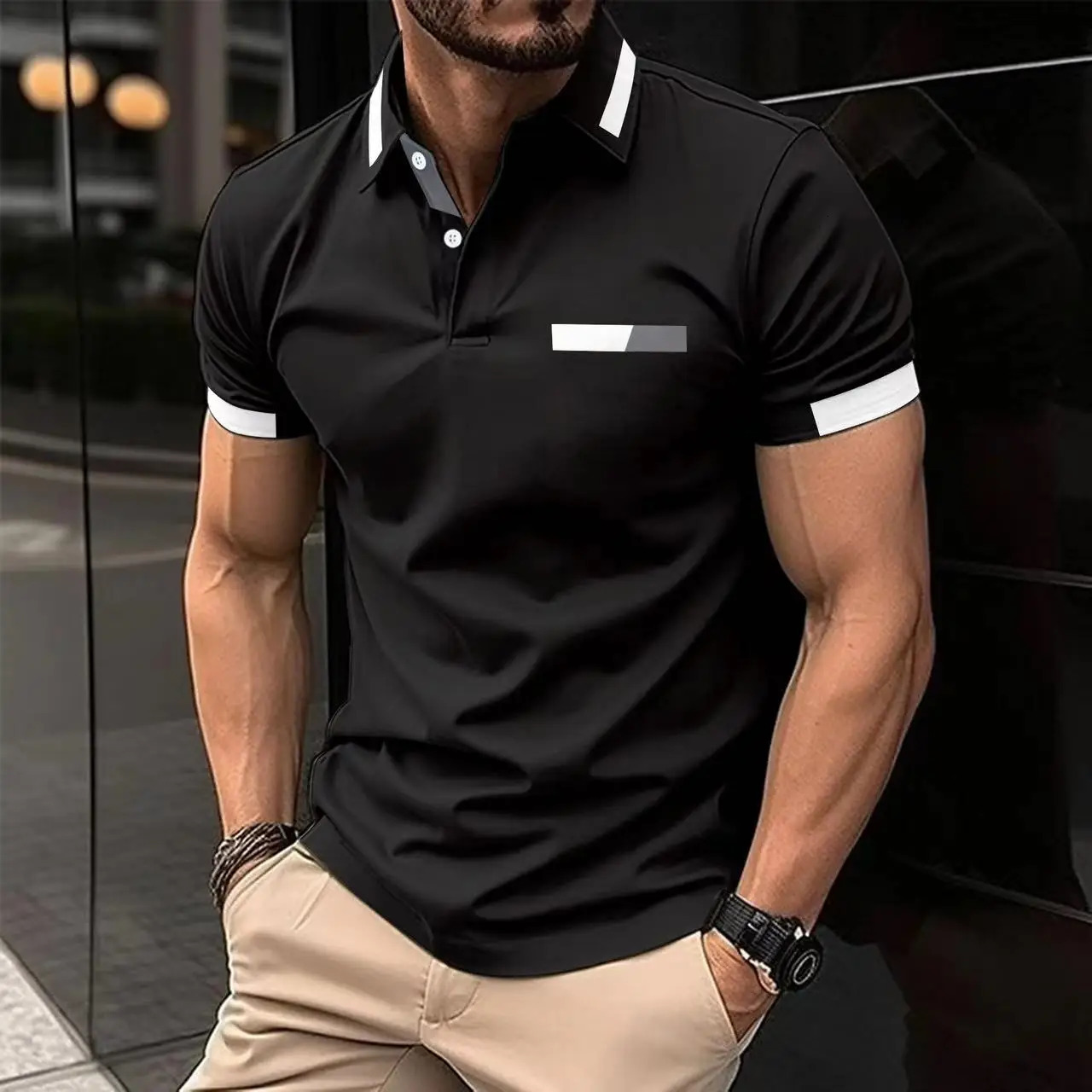 summer mens casual short-sleeved Polo shirt solid color lapel fashion business sports breathable T-shirt top 250107