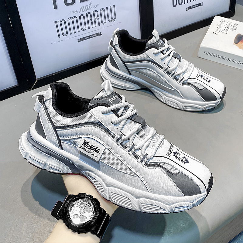 Men Sports Thick Sole Round Toe Chunky Shoes New Fashion Running Training Trendy Triple Black Grey Green fashion