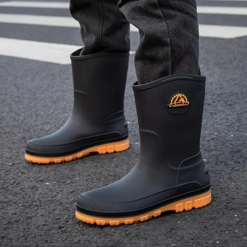 Rain Shoes Mens Non-slip Thick-soled Work Shoes Water Boots Short Rain Boots Fishing Shoes Rubber Shoes Waterproof Shoes 250106