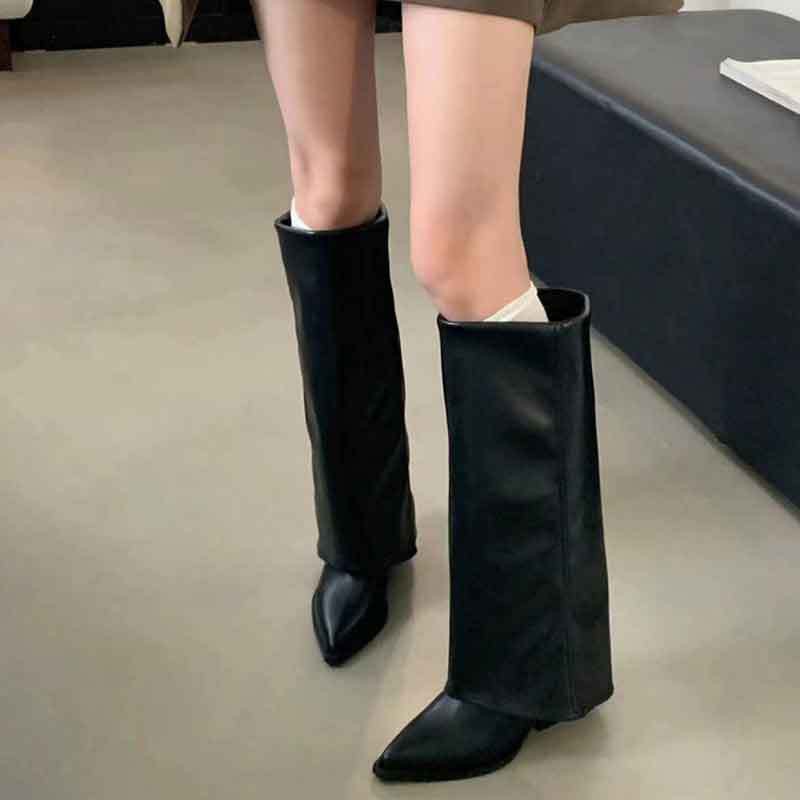 Pointed Designer Toe Women Knee High Boots Fashion Elegant Modern Long Booties Autumn Winter Laides Thick Heel Shoes d225