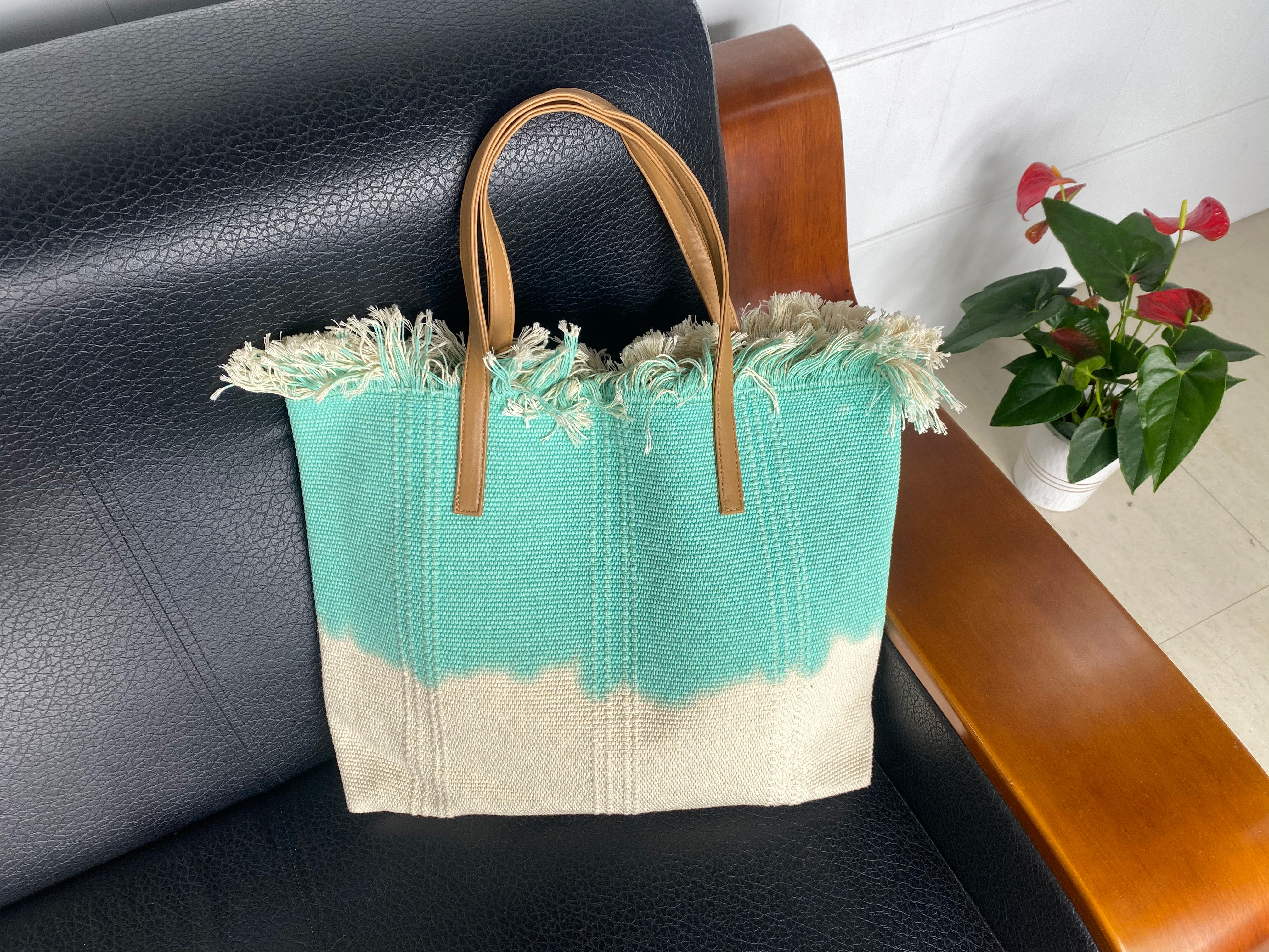 Vintage Hand-Knit Linen Shoulder Tote Bag