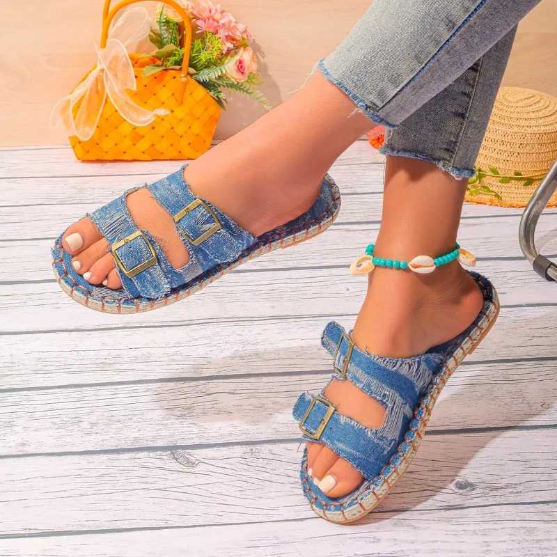 New Arrival New Street Denim Summer Slippers Womens Flat Outdoor Sandals Womens Luxury Design Flip Cover Womens Trend Womens Shoes T250108