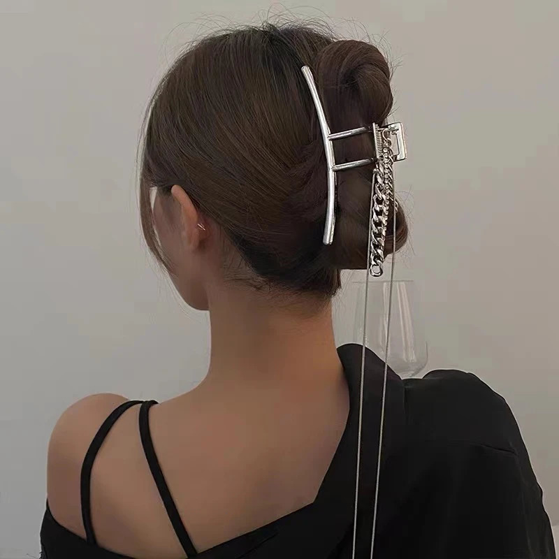 Metal Tassel Chain Hair Claws Big Silver Color Barrettes Hairpins Large Hair Clips Woman Hair Accessories Headwear Hairgrip 250103