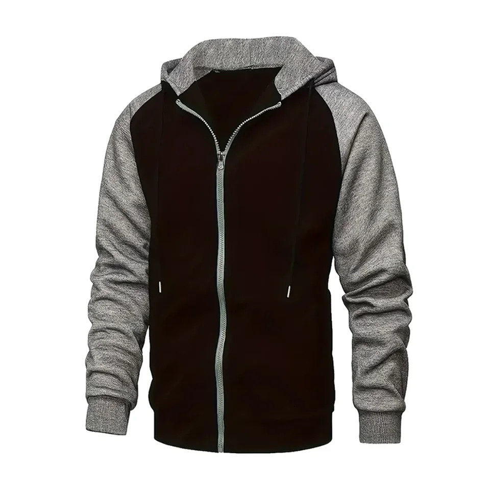 mens zipper colored square hooded sweatshirt casual and fashionable durable autumn and winter top Raglan sleeve hooded sweatshirt mens sportswear 2501