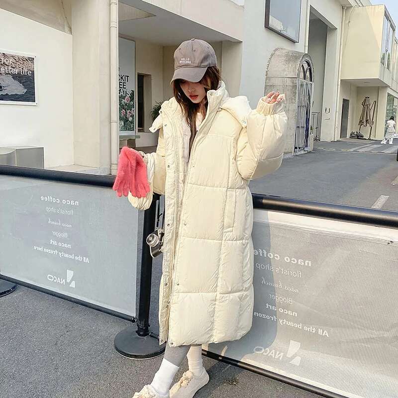 2024 New Down Mid Length Over Knee Cotton Women's Loose Fitting Bread Jacket Winter Coat