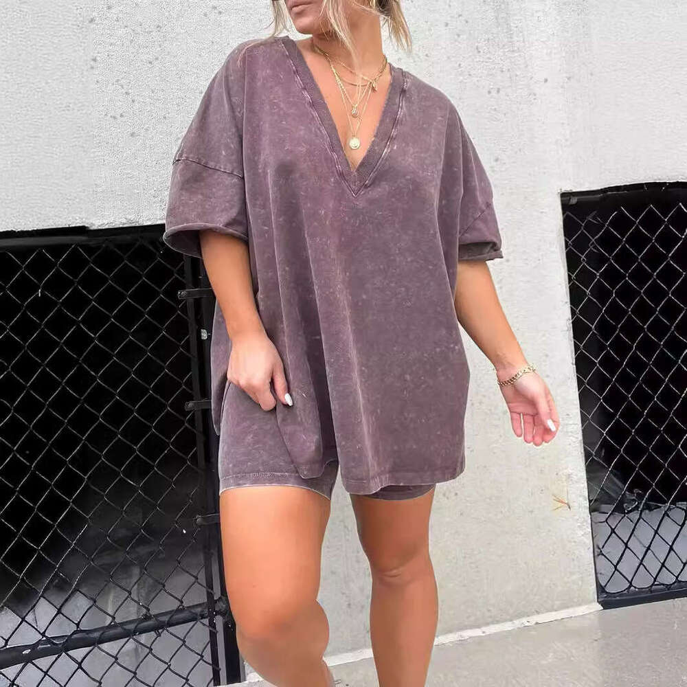 European And American Women's Fashion Loose Casual Stir Fried Color Two-Piece Set For Women