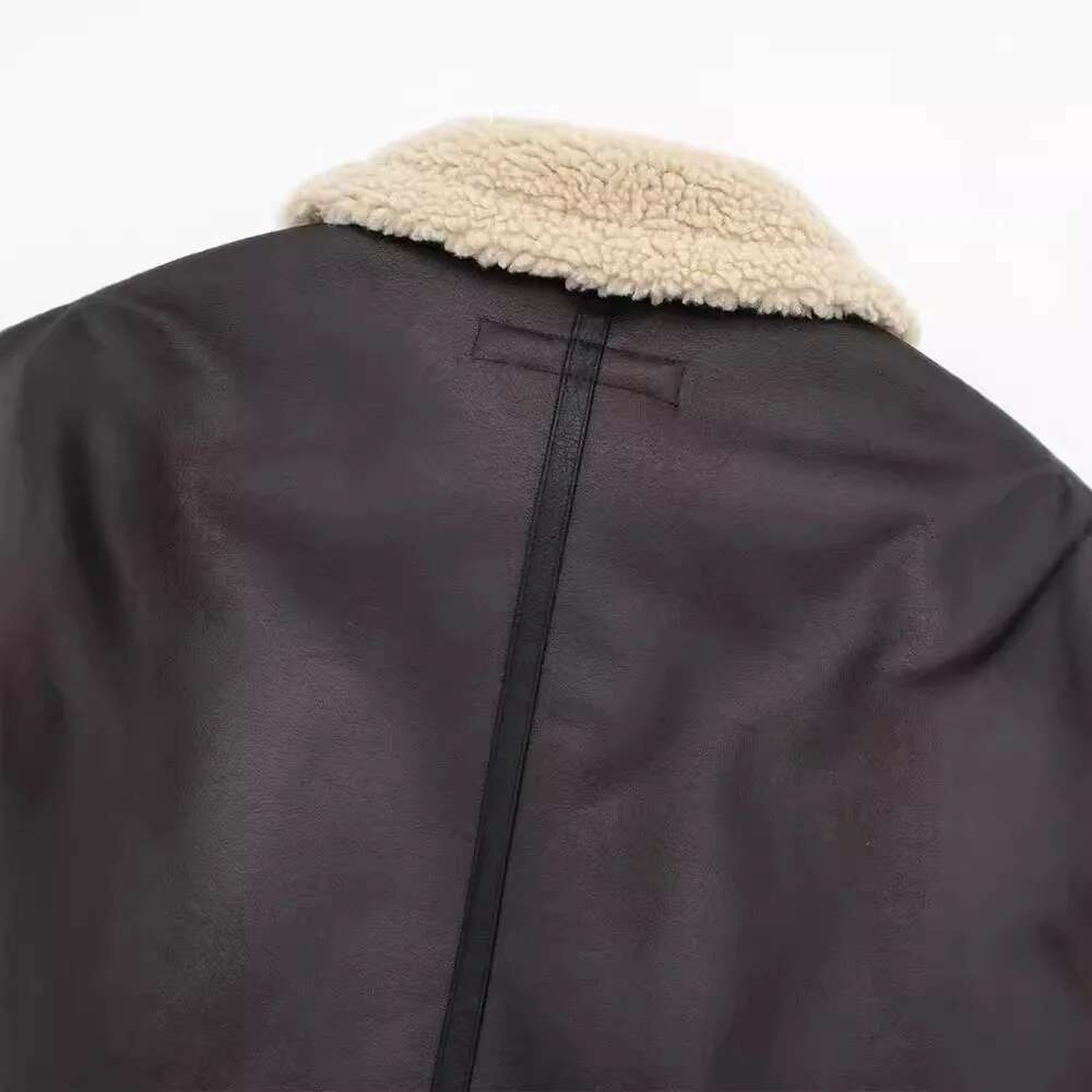 Winter Women Streetwear Faux Lamb Leather Fur Short Jacket With Belt Moto Biker Thick Warm Sheepskin Coat Outwe
