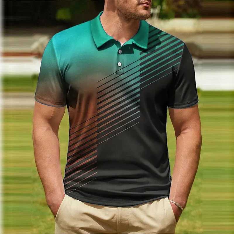 Gradient Mens Polot Shirt Fashion Casual Man Clothing Summer Quick Dry Short Sleeve Sports Shirt Oversized Golf Shirts For MenXJ250108