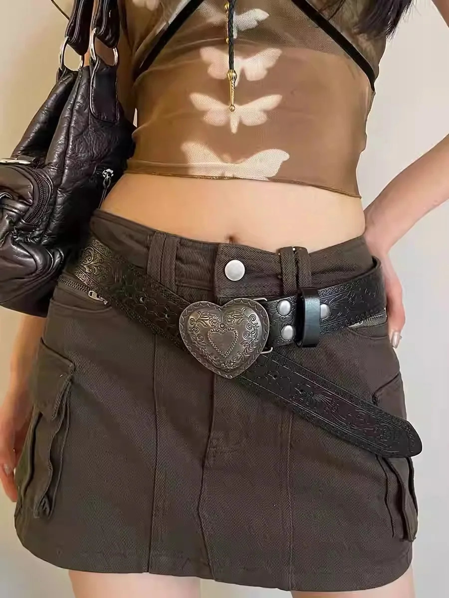 Love Y2K Retro Belt Female Korean Version Of Fashion Accessories Jeans With Slim Personality Belt Dark 250107